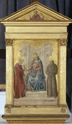 Madonna på tronen med barnet och de heliga Gerhard och Katharina, ca 1450 (tempera på poppelträ)